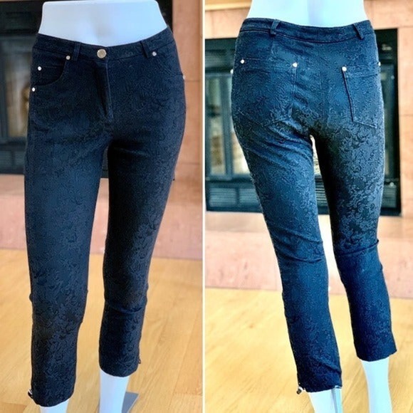 Javier Simmora Cropped Jacquard Pants Black Size 2 - Picture 3 of 8